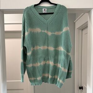 Mint Green and Cream Women's Sweater